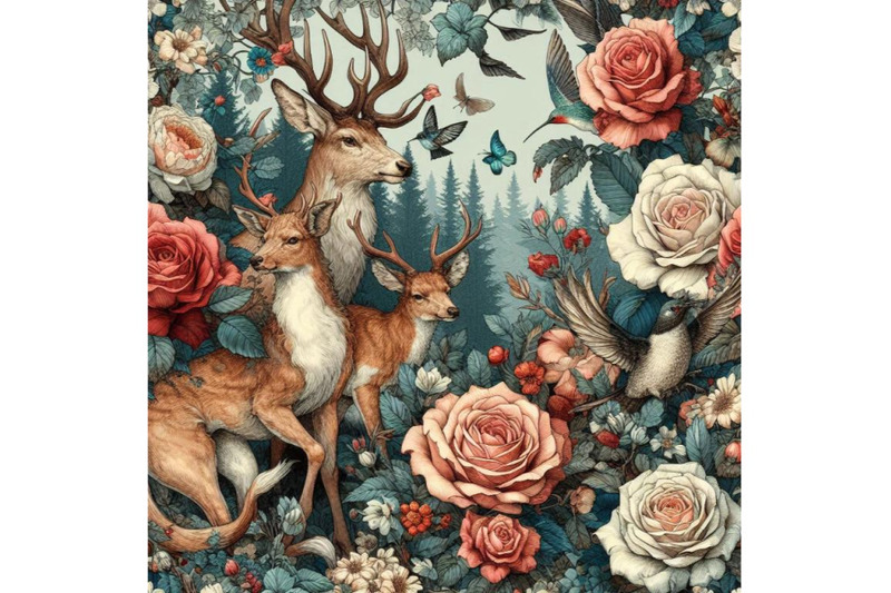 vintage-seamless-design-with-floral-and-wild-animal-fairytal