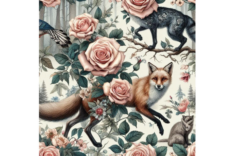 vintage-seamless-design-with-floral-and-wild-animal-fairytal