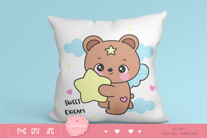 cute-teddy-bear-hug-star-kawaii-cliparts-baby-animal-cartoon