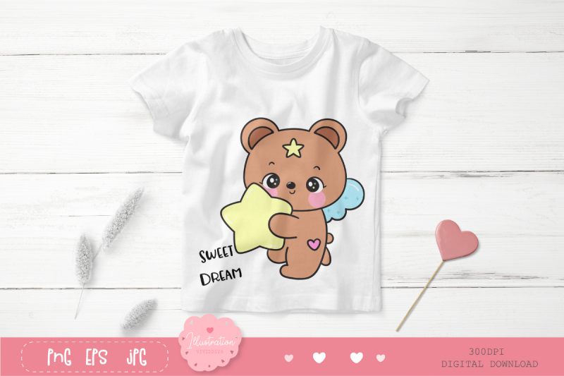 cute-teddy-bear-hug-star-kawaii-cliparts-baby-animal-cartoon