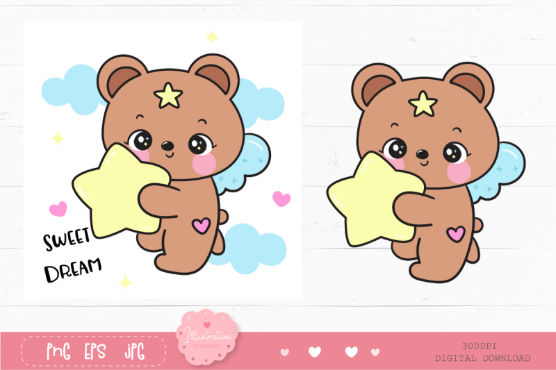 cute-teddy-bear-hug-star-kawaii-cliparts-baby-animal-cartoon