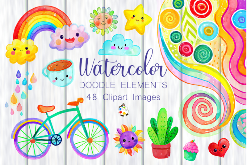 cute-watercolor-doodle-clipart-elements