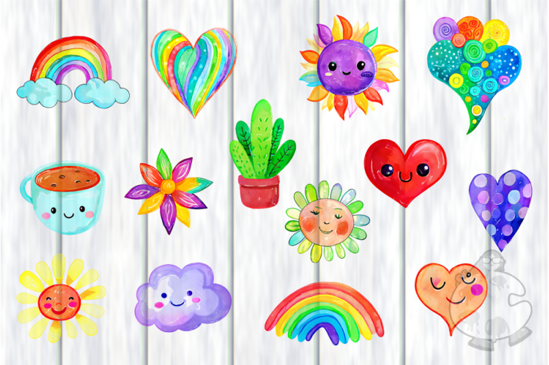 cute-watercolor-doodle-clipart-elements