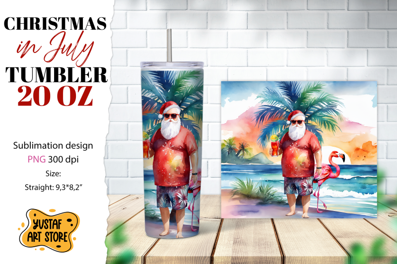 christmas-in-july-tumbler-sublimation-santa-on-the-beach