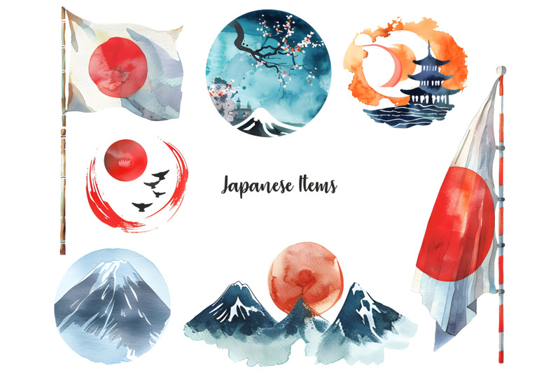 watercolor-japan-clipart-japanese-elements-and-symbols-clipart-welcome-to-japan-tokio-clipart-japan-landscape-asia-clipart-japanese-flag-and-scenery