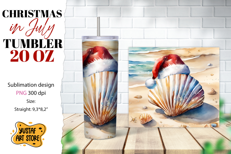 christmas-in-july-tumbler-sublimation-sea-shell-sublimation