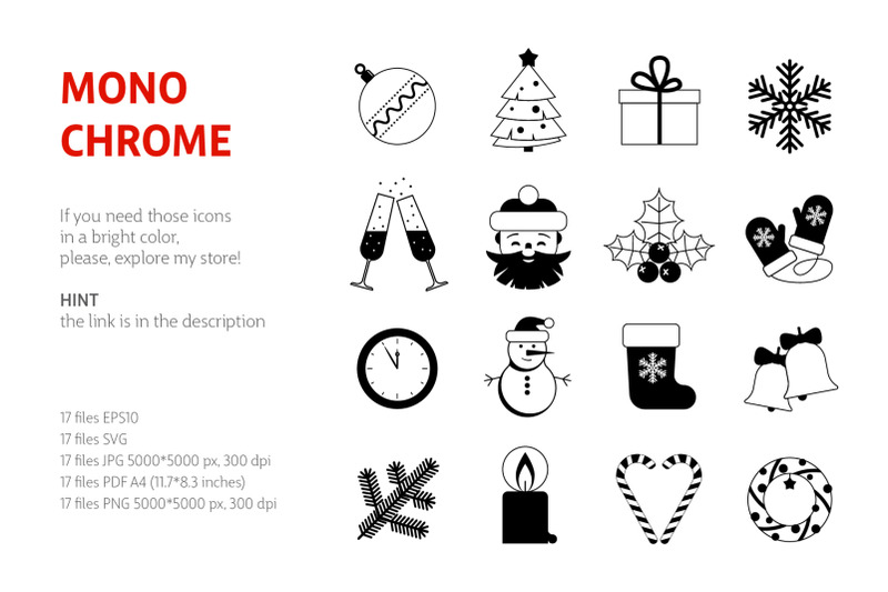 christmas-monochrome-icons-set