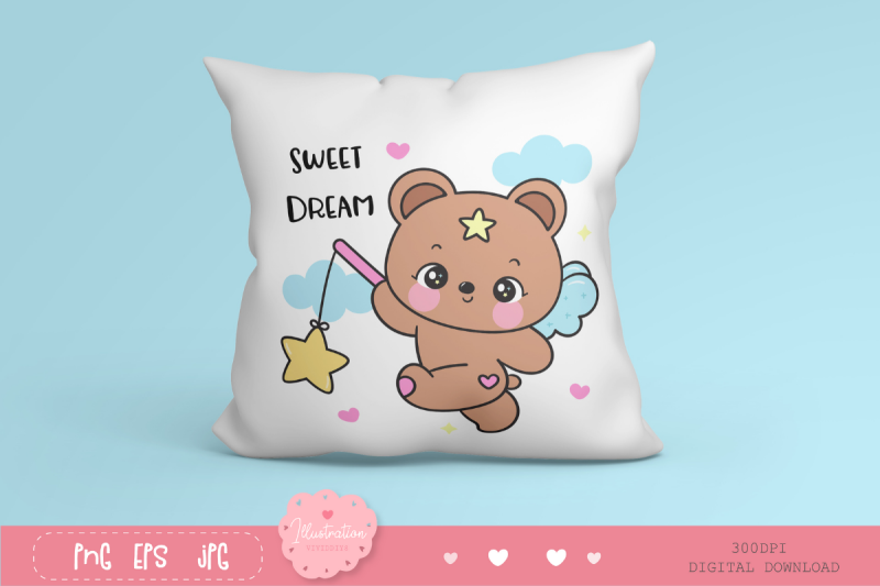 cute-teddy-bear-holding-star-kawaii-clipart-baby-animal