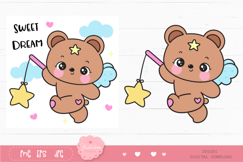 cute-teddy-bear-holding-star-kawaii-clipart-baby-animal