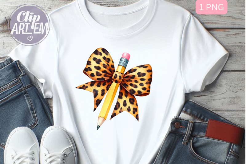 pencil-with-leopard-bow-teacher-png-coquette-back-to-school-image-file