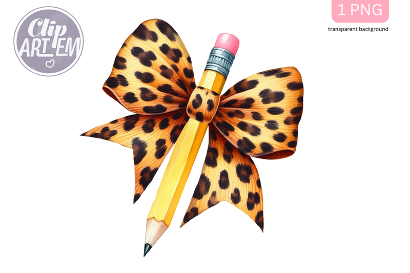 pencil-with-leopard-bow-teacher-png-coquette-back-to-school-image-file