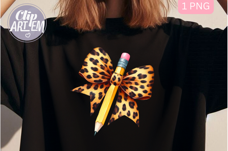 pencil-with-leopard-bow-teacher-png-coquette-back-to-school-image-file