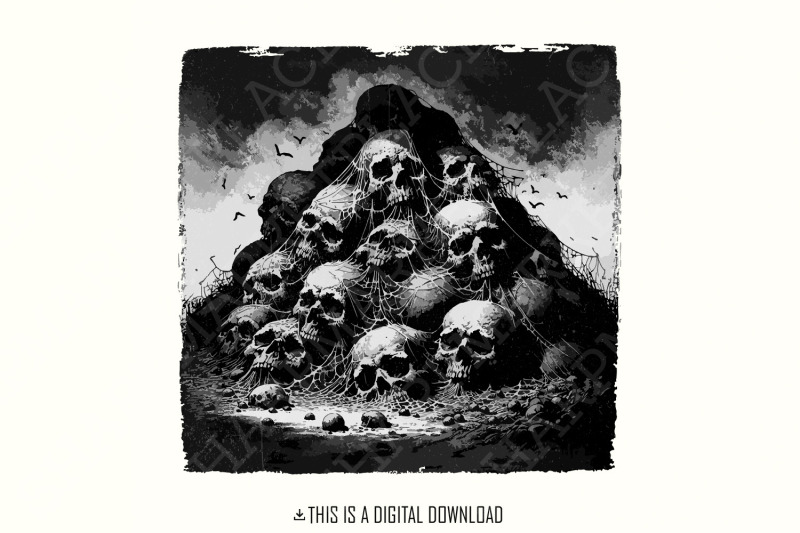 gothic-skull-mountain-png-dark-aesthetic-digital-art-horror-sublimation-design-spooky-skull-pile-halloween-decor-macabre-artwork