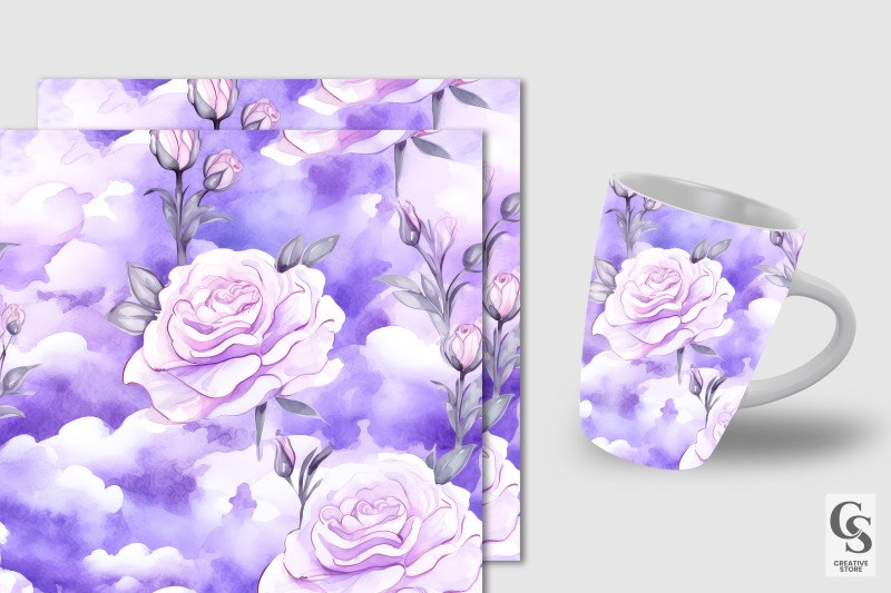 purple-watercolor-roses-digital-papers