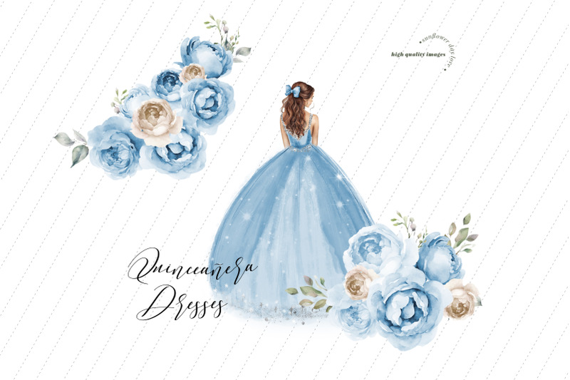 dusty-blue-silver-princess-dress-butterfly-clipart-quinceaera-floral