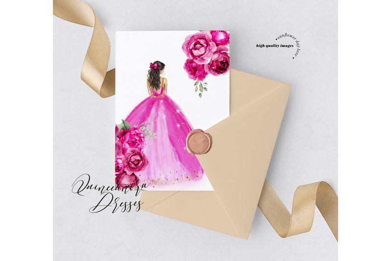 fuchsia-pink-princess-dress-butterfly-clipart-sweet-16th