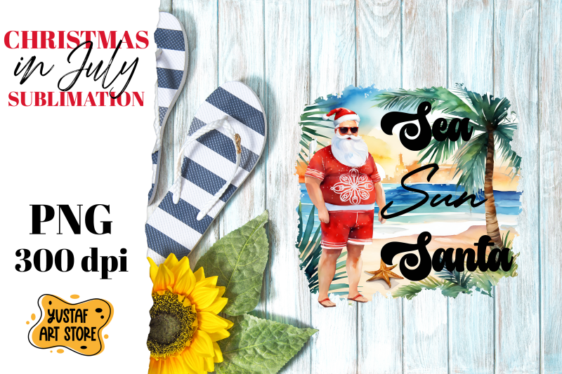 christmas-in-july-sublimation-santa-claus-on-the-beach