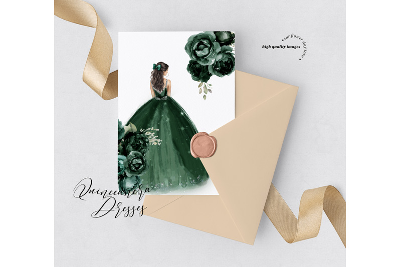 hunter-green-and-silver-princess-dress-butterfly-clipart