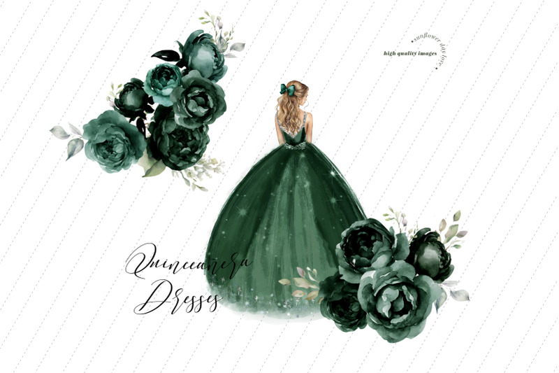 hunter-green-and-silver-princess-dress-butterfly-clipart