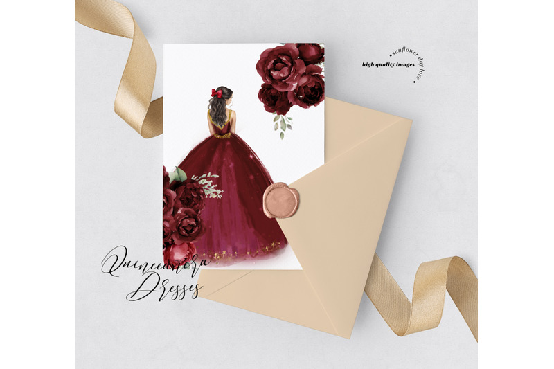 burgundy-red-princess-dresses-butterfly-clipart