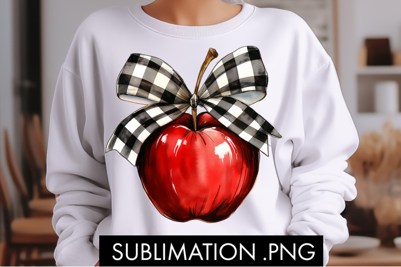 coquette-checkered-bow-teacher-apple-png-sublimation