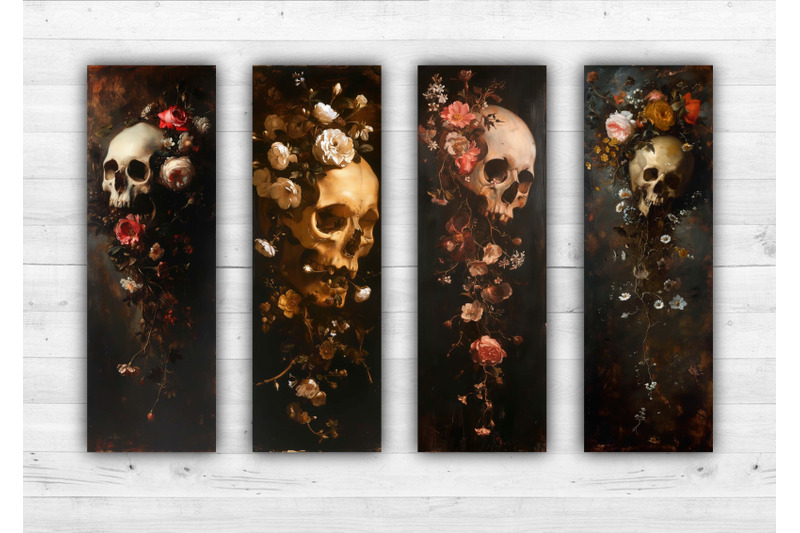 skulls-and-flowers-bookmarks-printable-2x6-inch