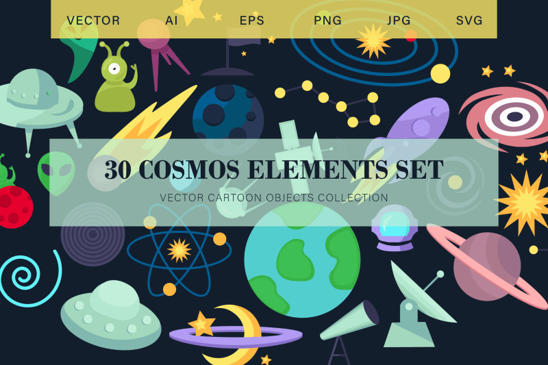 cartoon-cosmos-elements-set