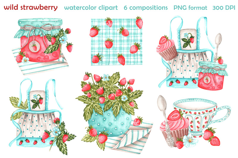 wild-strawberries-watercolor-clipart-country-style-bakery