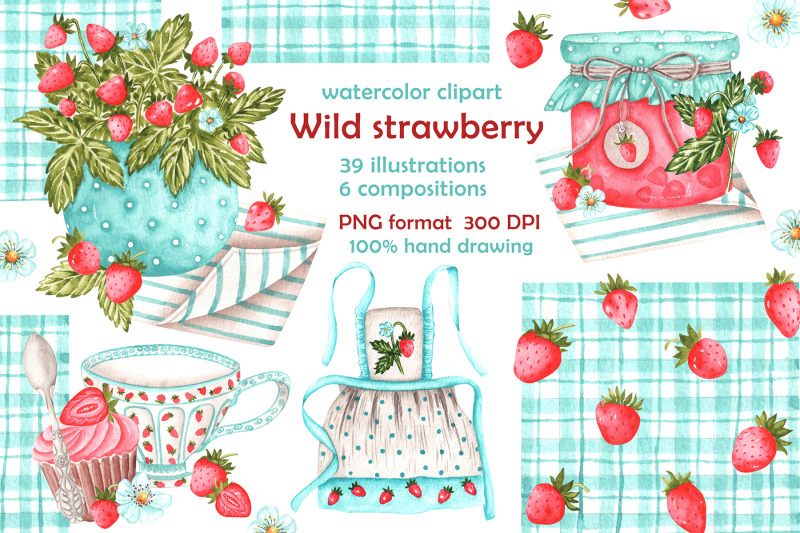 wild-strawberries-watercolor-clipart-country-style-bakery