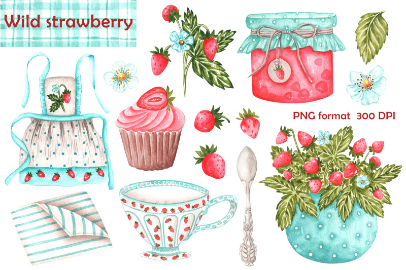 wild-strawberries-watercolor-clipart-country-style-bakery