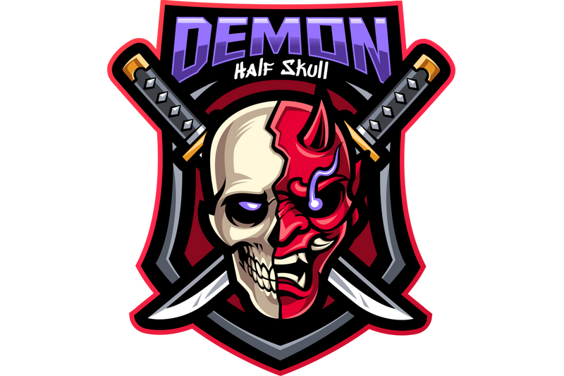 demon-half-skull-esport-mascot-logo