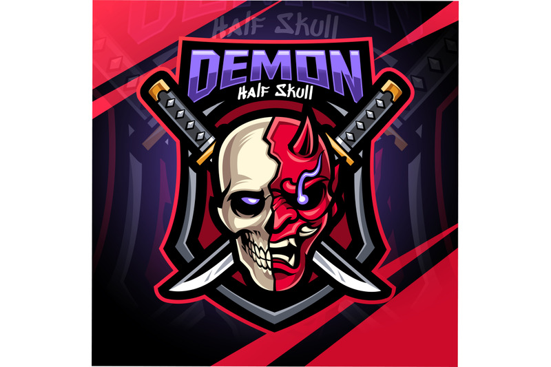 demon-half-skull-esport-mascot-logo