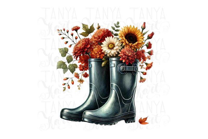 rain-boots-with-flowers-amp-floral-bouquet-png-cozy-autumn-digital-prin