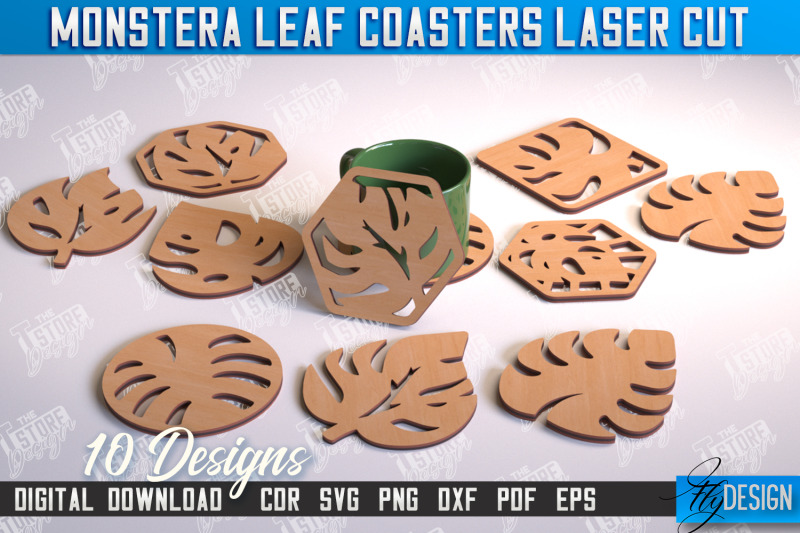 monstera-leaf-coasters-bundle-cup-coasters-rustic-design-cnc