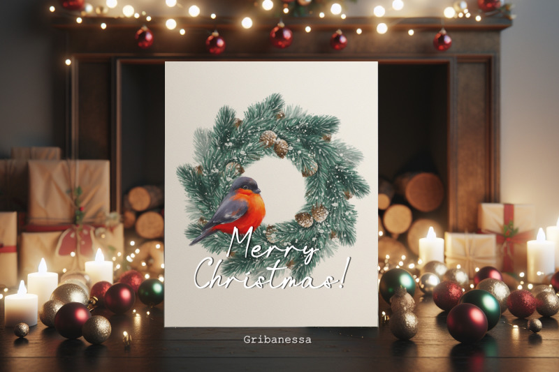 bullfinch-bird-png-christmas-wreath-sublimation