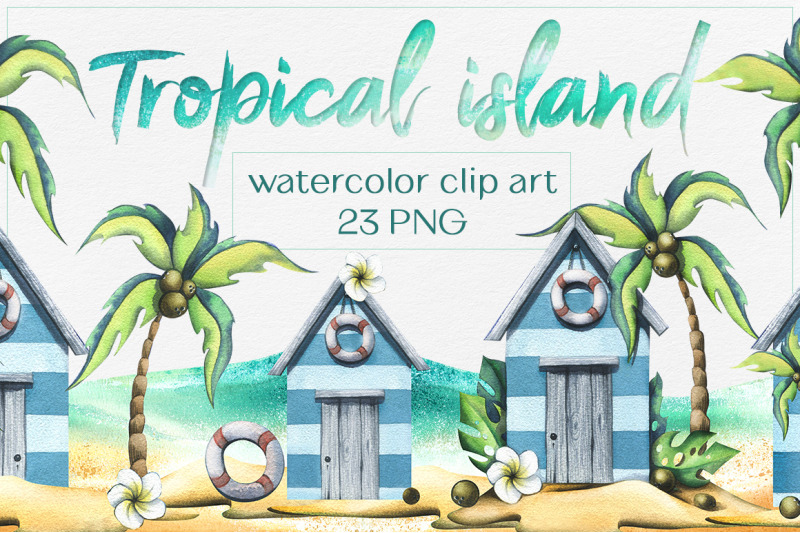 tropical-island-beach-watercolor-clip-art