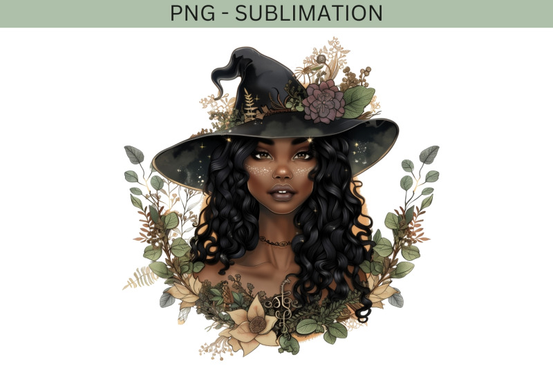 forest-witch-png-design-melanin-black-woman-graphics-for-sublimation