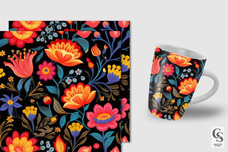 mexican-blooming-flowers-seamless-patterns