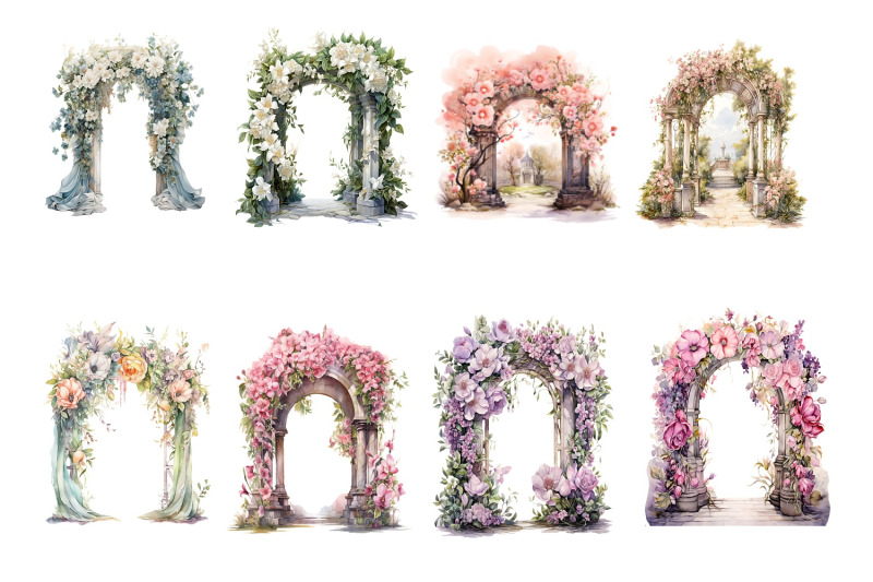 set-wedding-flowers-arches-watercolor-clipart