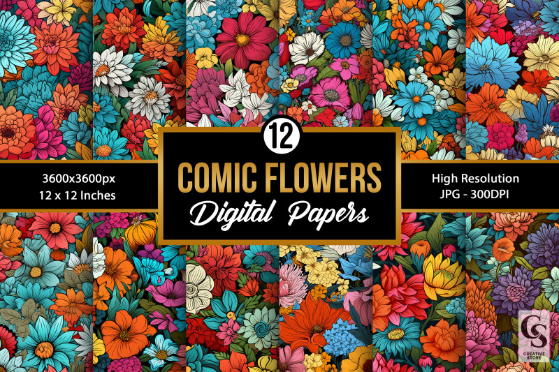 comic-cartoon-flowers-seamless-patterns