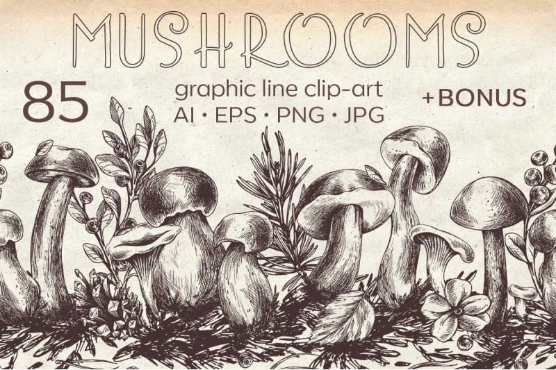 edible-forest-mushrooms-ink-graphics