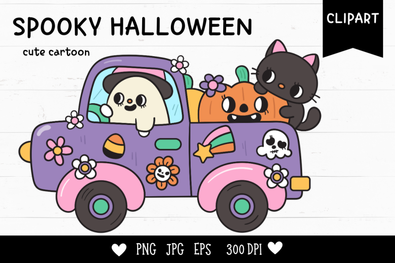 cute-car-halloween-groovy-kawaii-cliparts-pumpkin-and-cat