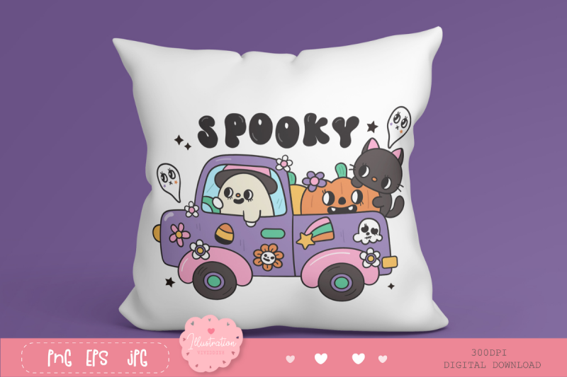 cute-car-halloween-groovy-kawaii-cliparts-pumpkin-and-cat