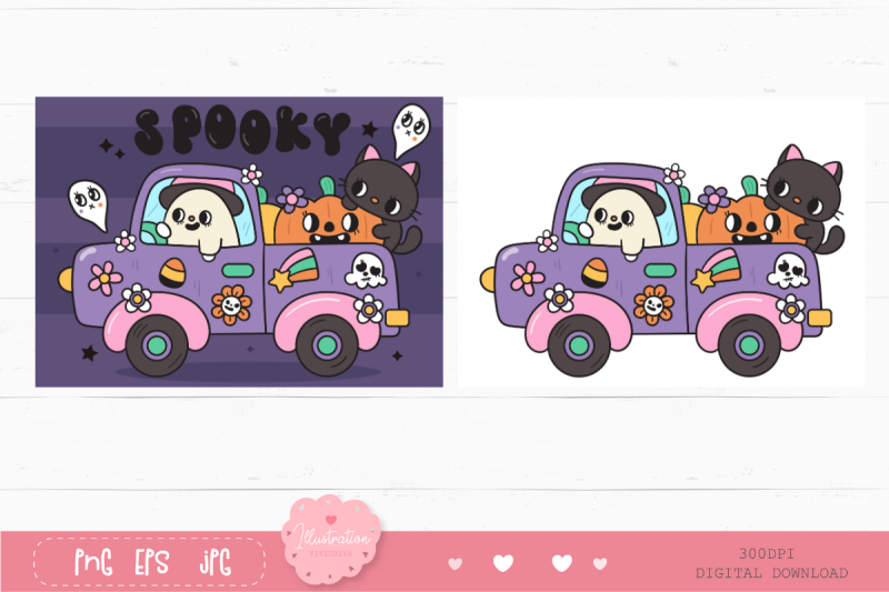 cute-car-halloween-groovy-kawaii-cliparts-pumpkin-and-cat