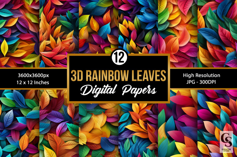 rainbow-3d-leaves-seamless-patterns