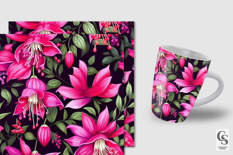 fuchsia-flowers-seamless-patterns