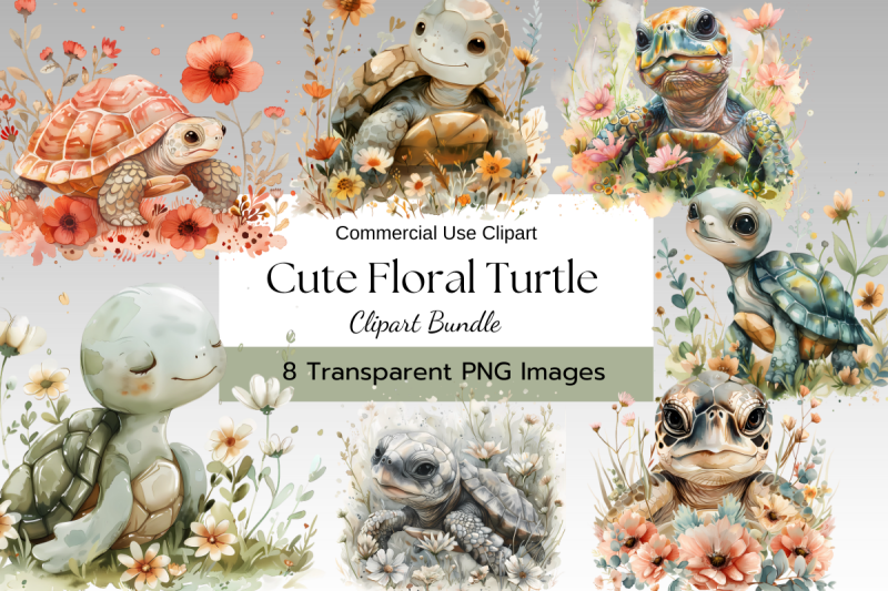 cute-floral-baby-turtle-watercolor-sublimation-clipart