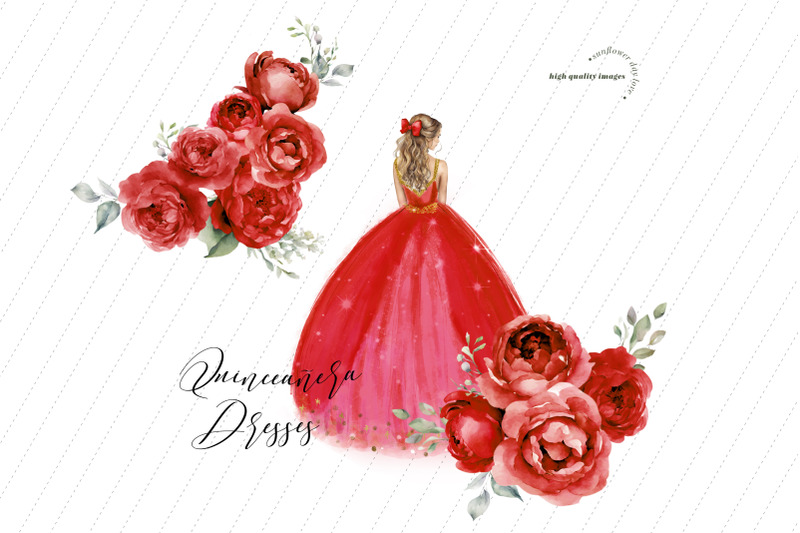 red-gold-princess-red-flowers-butterfly-clipart