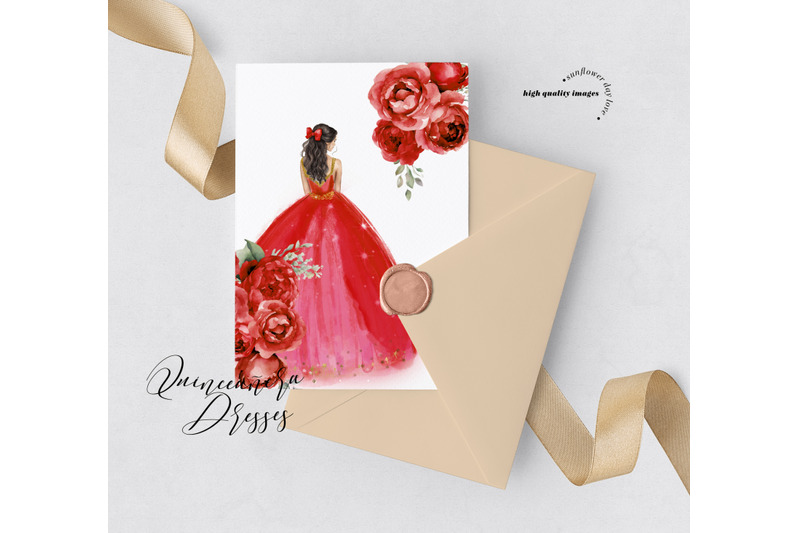 red-gold-princess-red-flowers-butterfly-clipart