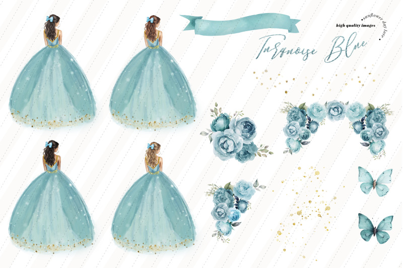 turquoise-blue-gold-princess-butterfly-flowers-clipart-turquoise-blue